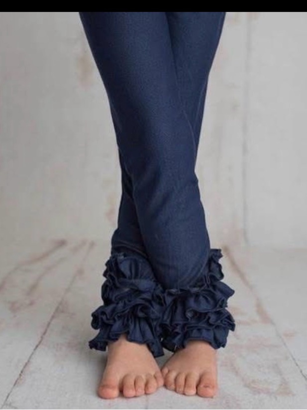 Ruffled Hem Navy Girls' Leggings
